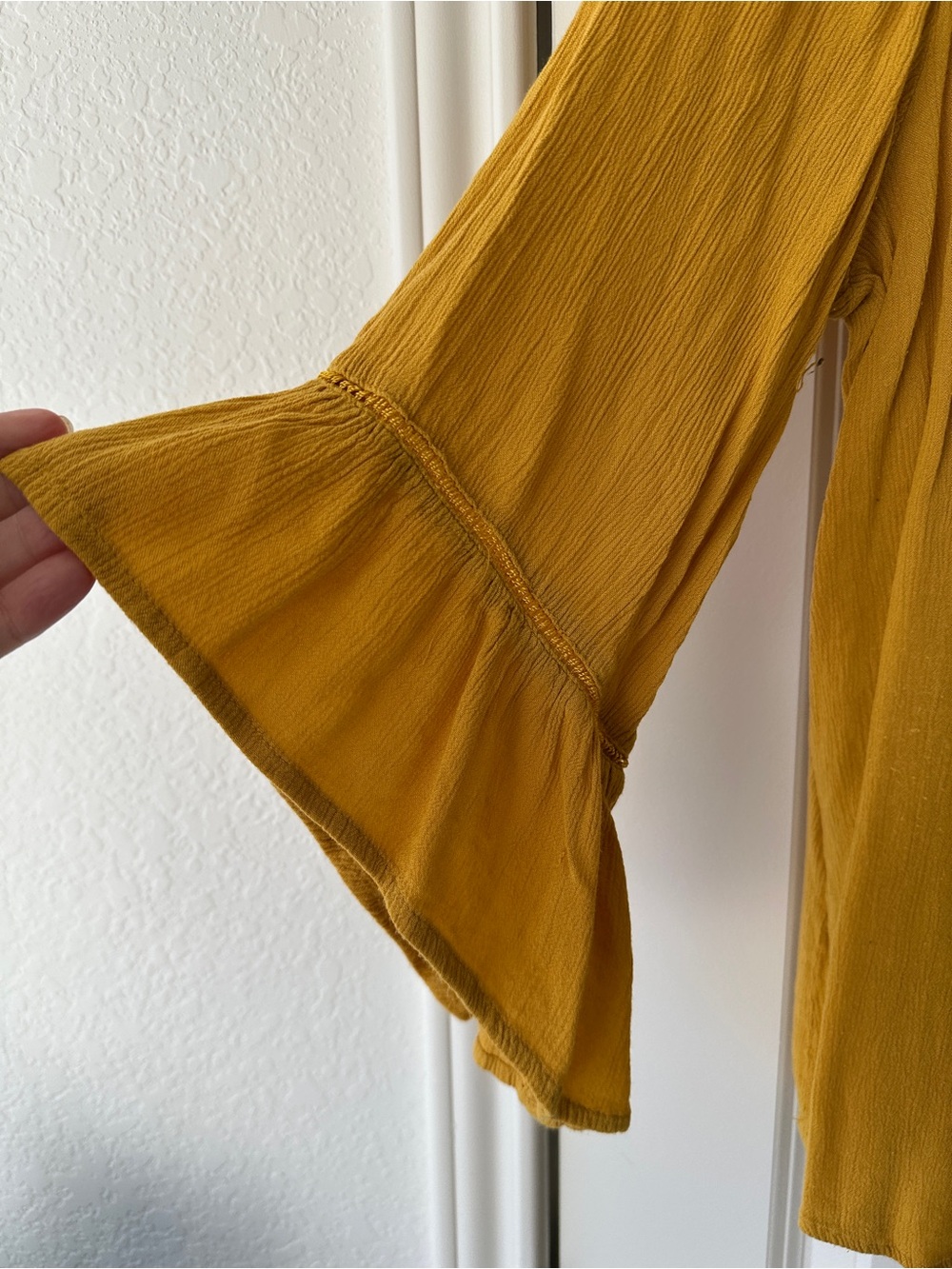 Westport Mustard Lace-Up Ruffle Sleeve Blouse - Picture 3 of 6